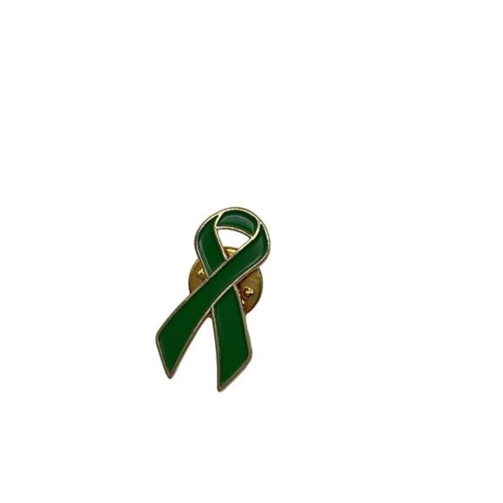 Green Awareness Ribbon Lapel Pin With Gold-Tone Base & Secure Clutch Back